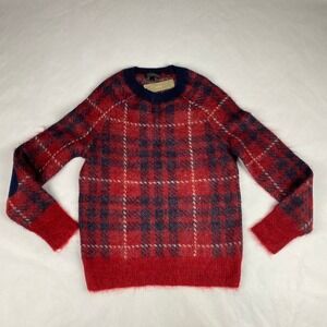NWT J. Crew Sweater Women's Size XS Brushed Wool/Mohair Blend Crewneck Plaid
